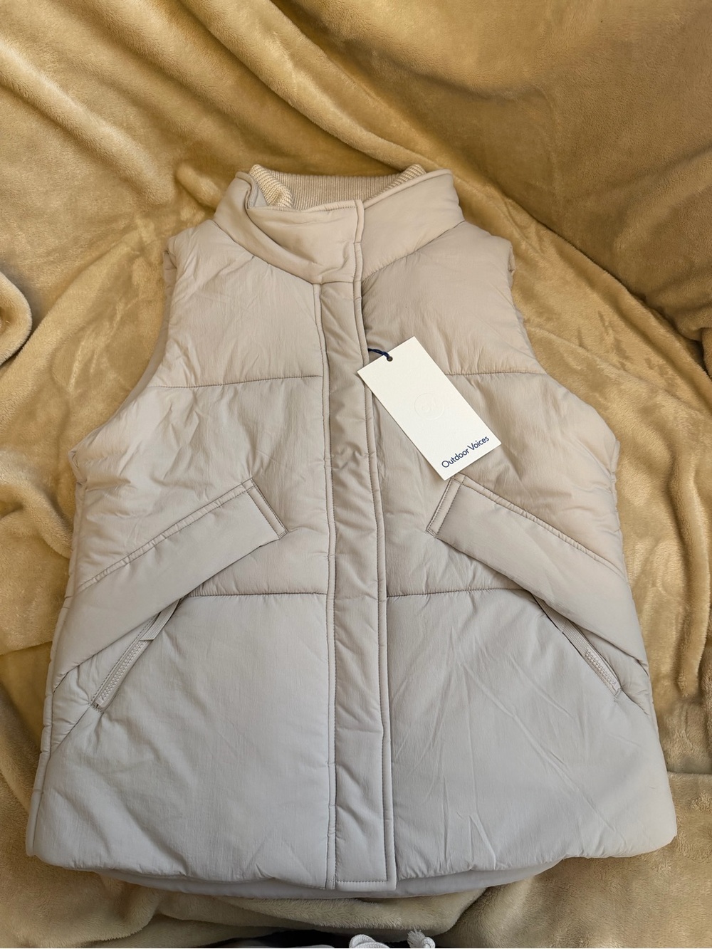 Outdoor Voices Cream Quilted Puffer Vest